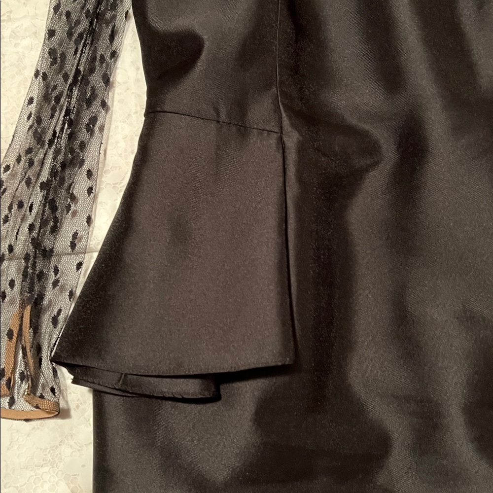 Carmen Marc Valvo Black Dress with Sheer Polka Dot Sleeves - Picture 4 of 6